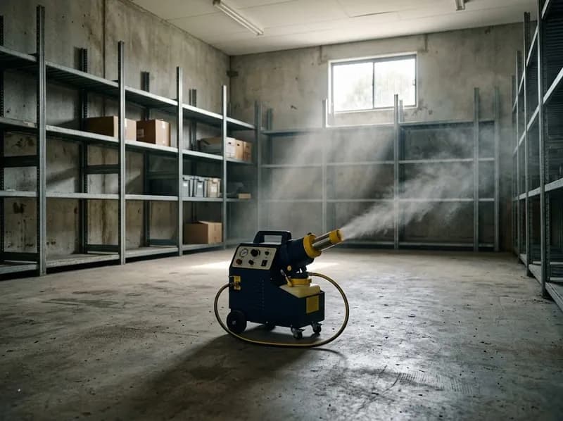 Um nebulizador pronto numa arrecadação vazia